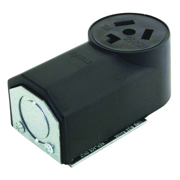 125 Power Receptacle, 3 -Pole, 125/250 V, 30 A, NEMA: NEMA 10-30R, Black