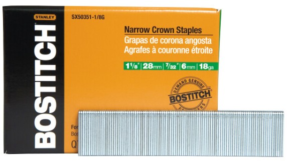 SX50351-1/8G Crown Staple, 7/32 in W Crown, 1-1/8 in L Leg, 18 Gauge, Steel