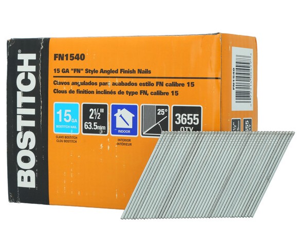 FN1540 Finish Nail, 2-1/2 in L, 15 Gauge, Steel, Coated, Round Head, Smooth Shank, 1,000 Count, 25 deg