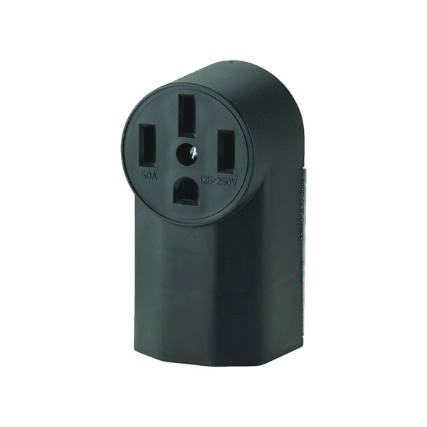 1212 Power Receptacle, Surface Mounting, 3-Pole, 125/250 V, 50 A, NEMA: NEMA 14-50R, Black