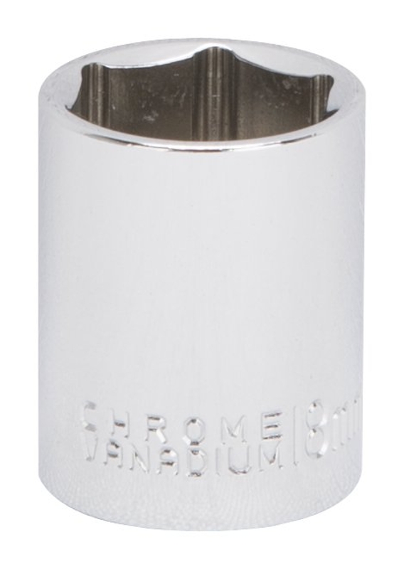 MT6499933 Drive Socket, 18 mm Socket, 3/8 in Drive, 6-Point, Chrome Vanadium Steel, Chrome