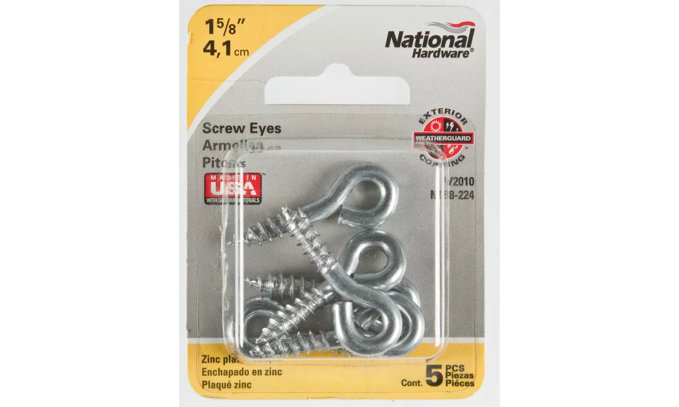 N118-224 Screw Eye, #206, 0.19 in Dia Wire, 3/4 in L Thread, 1.62 in OAL, 75 lb Working Load, Steel, 5 Pack