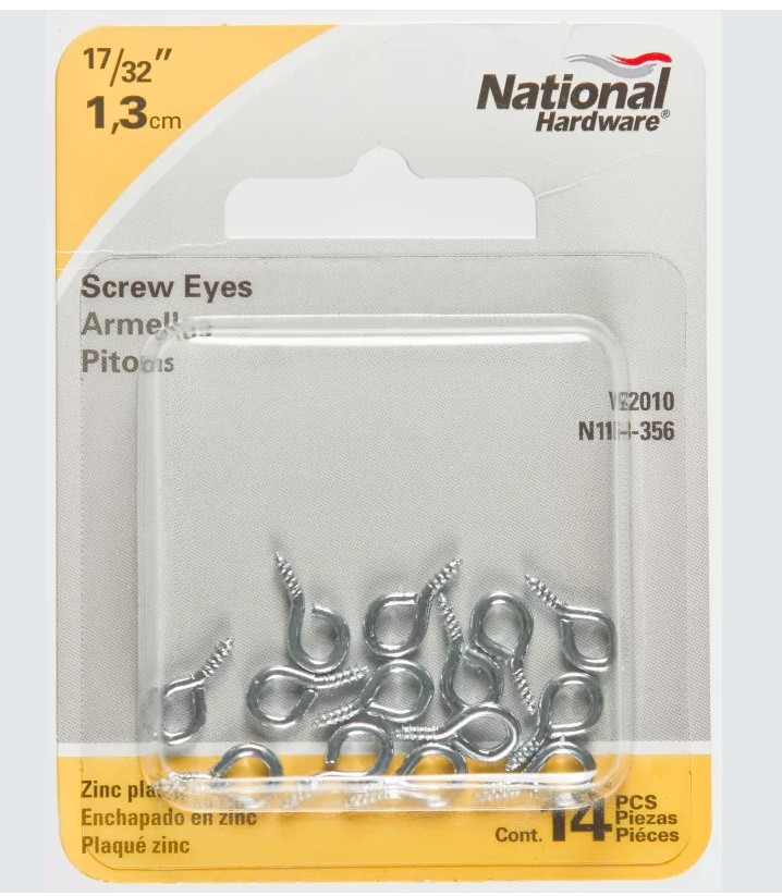 N118-356 Screw Eye, #216-1/2, 0.062 in Dia Wire, 0.19 in L Thread, 0.52 in OAL, 5 lb Working Load, 14 Pack