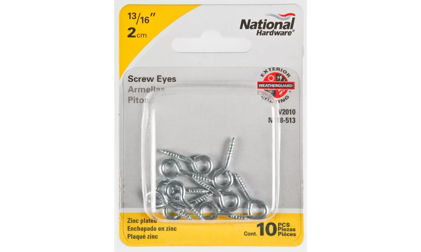 V2010 Series V2010 118513 Screw Eye, #214, 0.08 in Dia Wire, 5/16 in L Thread, 13/16 in OAL, Steel, 10 Pack