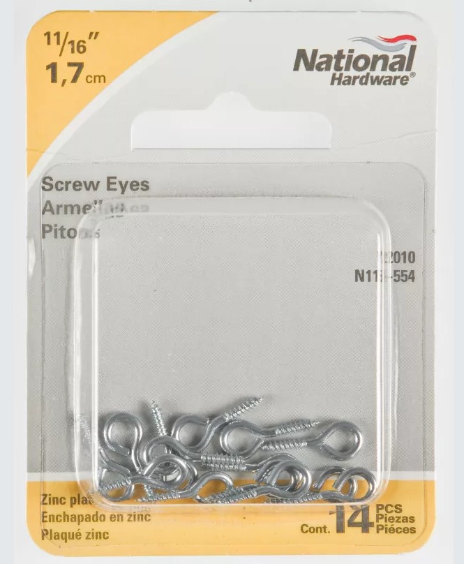 N118-554 Screw Eye, #216, 0.062 in Dia Wire, 0.28 in L Thread, 0.69 in OAL, 5 lb Working Load, Steel, 14 Pack