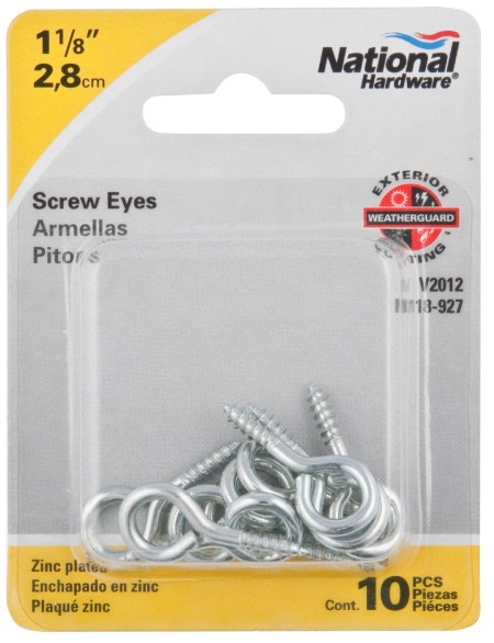 N118-927 Screw Eye, #112, 0.105 in Dia Wire, 0.44 in L Thread, 1.12 in OAL, 10 lb Working Load, Steel, 10 Pack