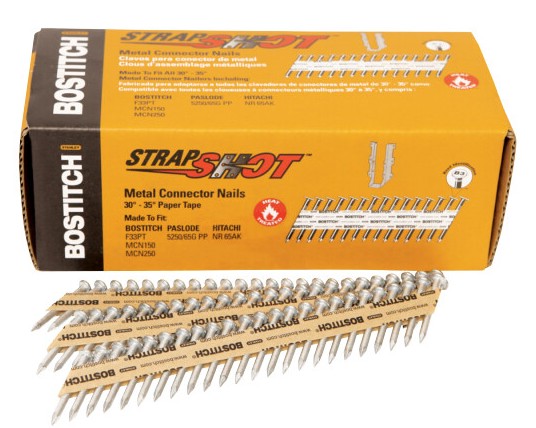Strapshot PT-MC13115G-1M Connector Nail, 1-1/2 in L, 16 Gauge, Steel, Bright, Full Round Head, Smooth Shank, 1,000 Count, 35 deg