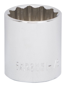 MT6521736 Drive Socket, 1-1/8 in Socket, 1/2 in Drive, 12-Point, Chrome Vanadium Steel, Chrome