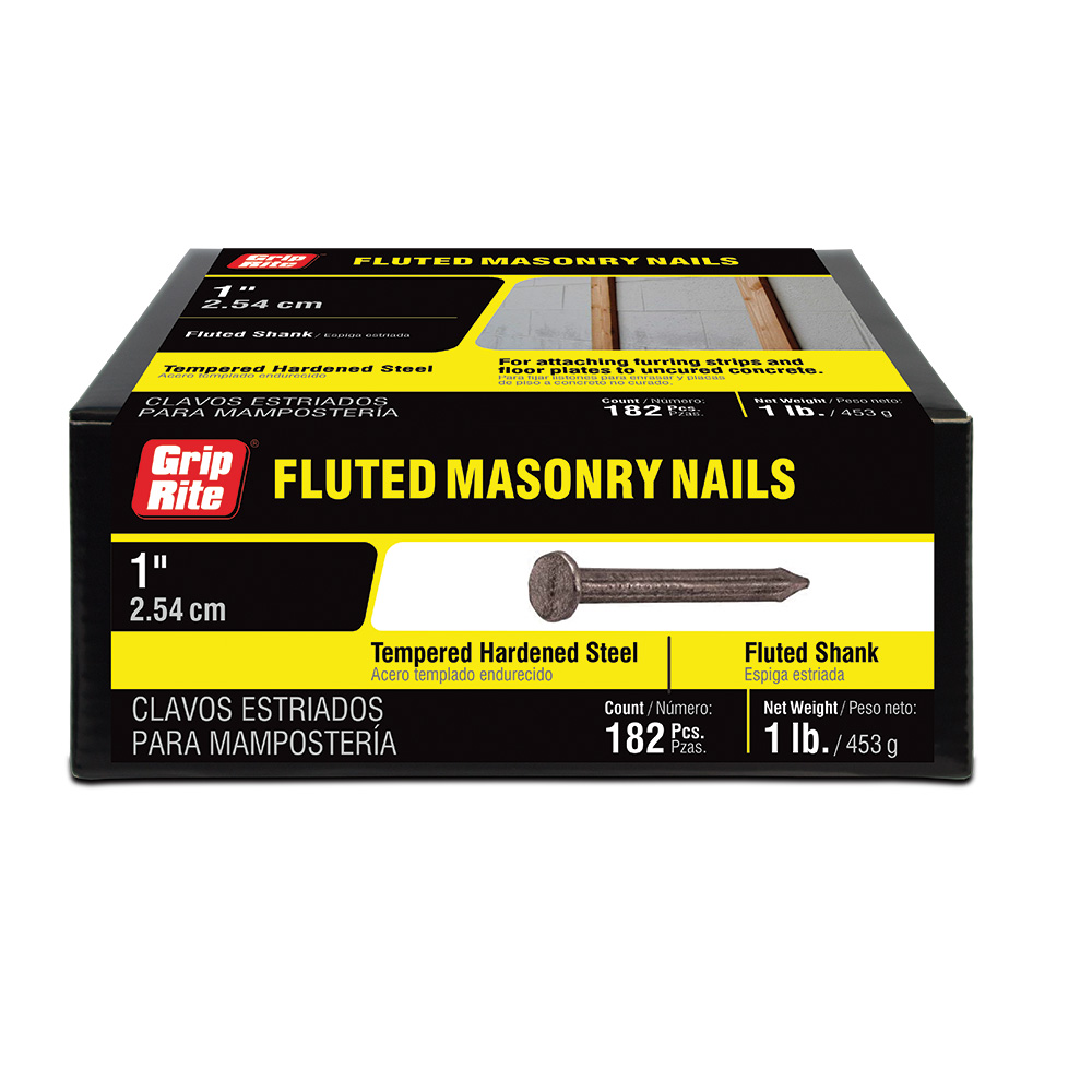 1TFMAS1 Nail, Stub Nails, 2D, 1 in L, Steel, Tempered Hardened, Flat Head, Fluted Shank, 1 lb