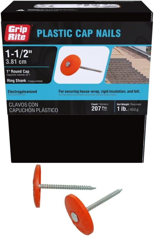 112PRCAP1 Round Cap Roofing Nail, 1-1/2 in L, Round Head, 12 ga, Steel, 207/BX