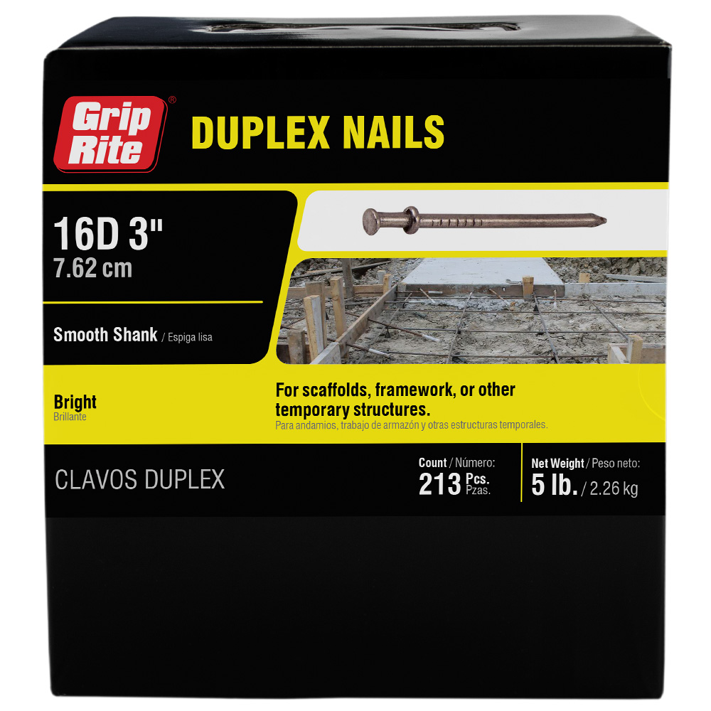 16DUP5 Duplex Nail, 16D, 3 in L, Steel, Bright, Double Head, Smooth Shank, Silver, 5 lb