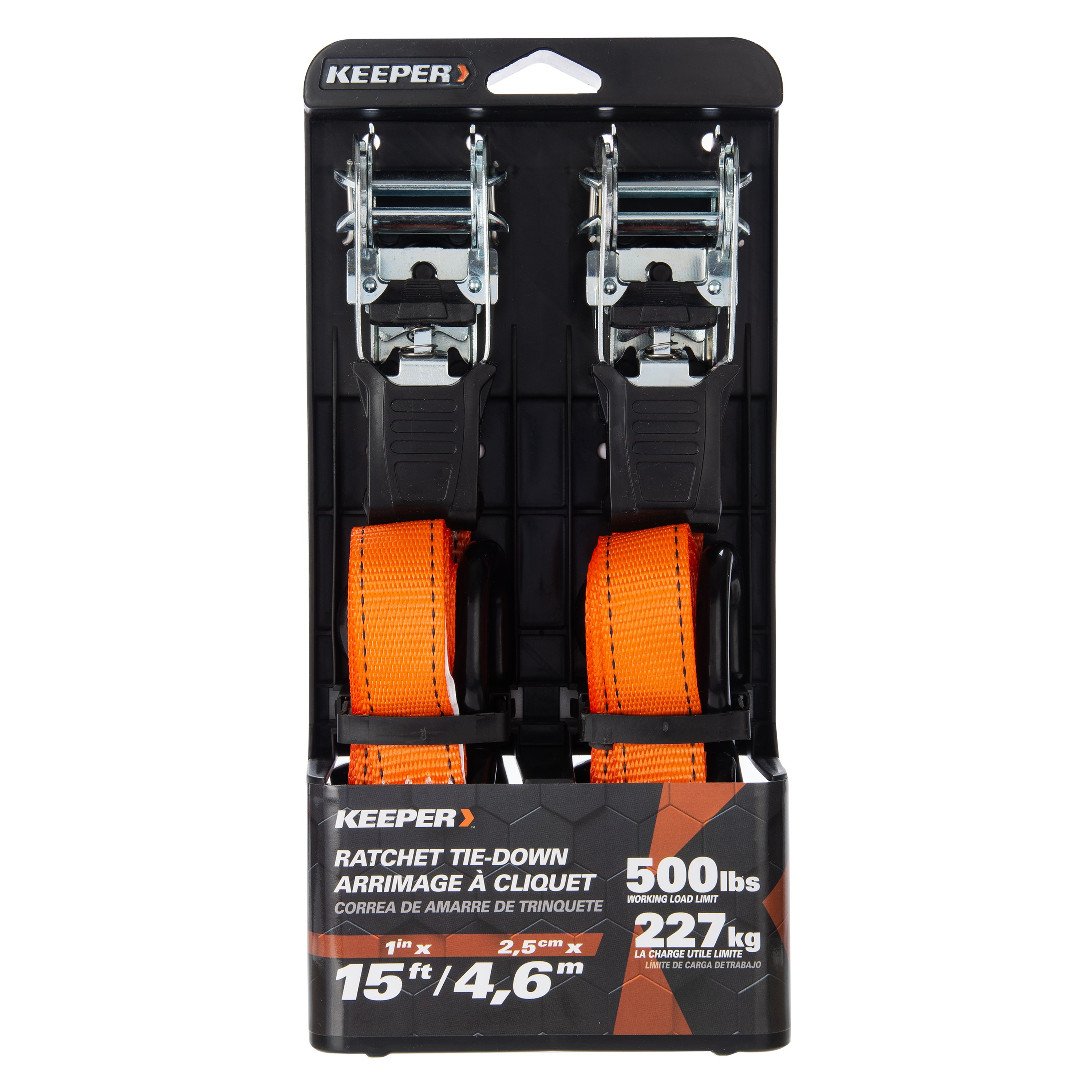 45518 Tie-Down, 1 in W, 15 ft L, Orange, 500 lb Working Load, S-Hook End