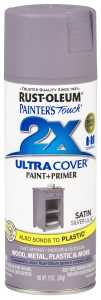 Painter's Touch 2X Ultra Cover 329201 Spray Paint, Satin, Silver Lilac, 12 oz, Can, 8 to 12 sq-ft Coverage Area, 20 minute drying time, Oil Base, Exterior, Interior Use