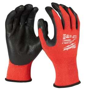 48-22-8932 Work Gloves, Unisex, L, 7.53 to 7.73 in L, Nitrile, Red, Lined
