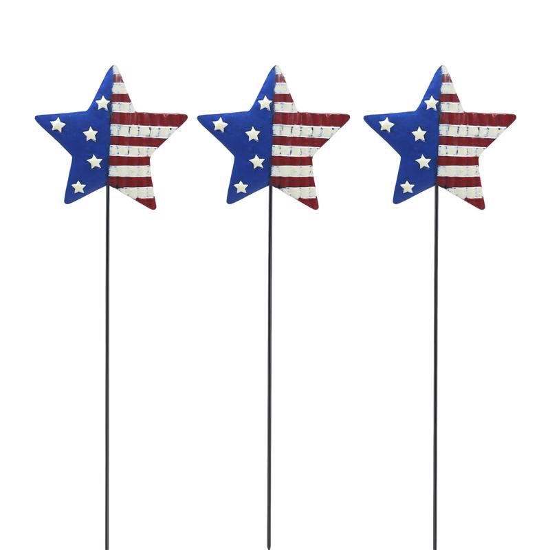 QEL152 Garden Stake, Patriotic Flag Star, Metal
