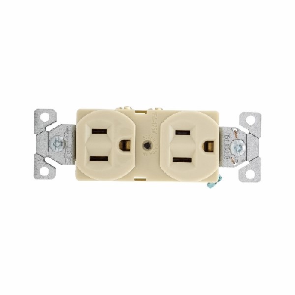 BR15V Duplex Receptacle, Nylon/PVC, Ivory, 2-Pole, 15 A, 125 V, Back, Side Wiring, NEMA: 5-15R