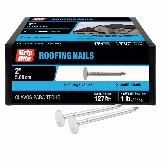 2EGRFG1 Roofing Nail, 2 in L, Wide Flat Head, 11 ga, Steel, 127/BX