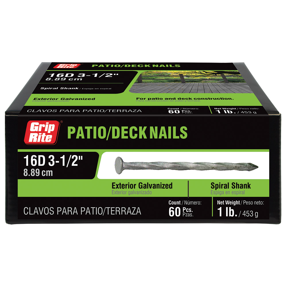 6HGSTPD1 Patio/Deck Nail, 6D, 2 in L, Steel, Hot-Dipped Galvanized, Checkered Head, Spiral Shank, 1 lb