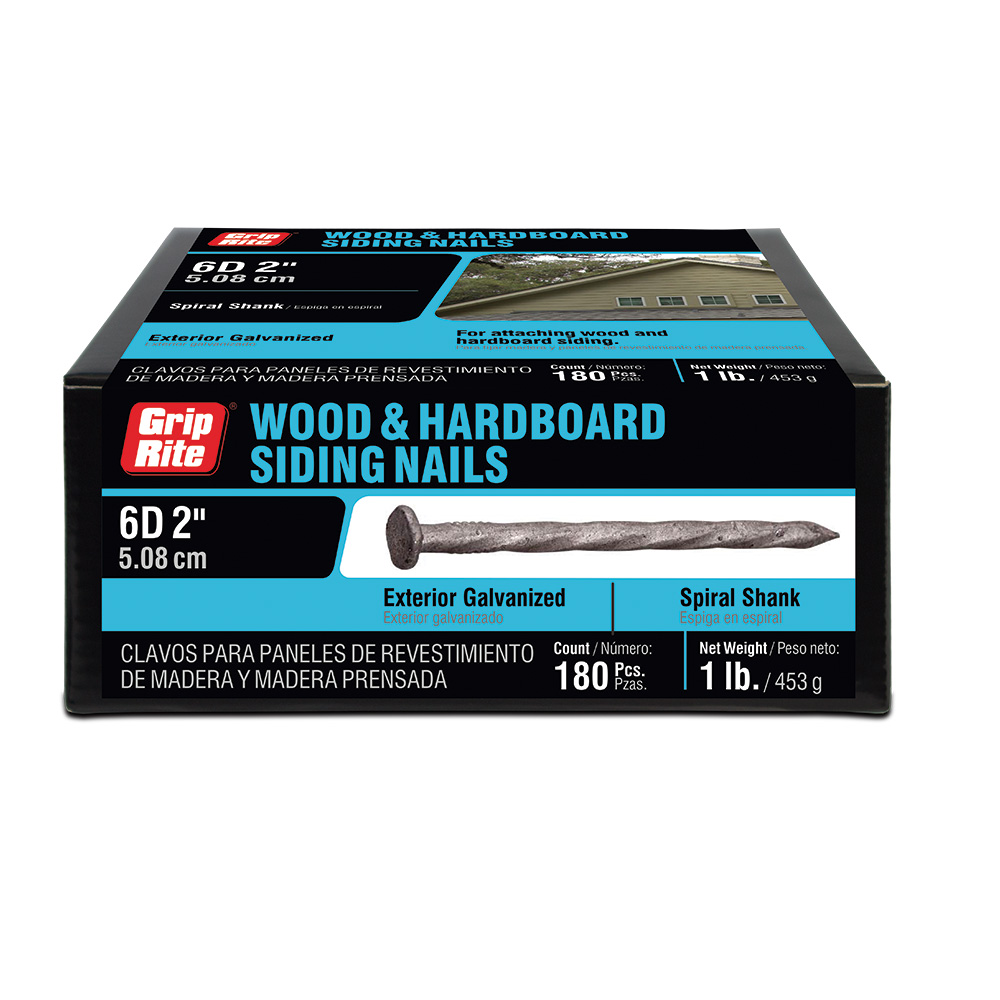 6HGSTHS1 Siding Nail, 6d, 2 in L, Steel, Hot-Dipped Galvanized, Flat Head, Spiral Shank, 1 lb