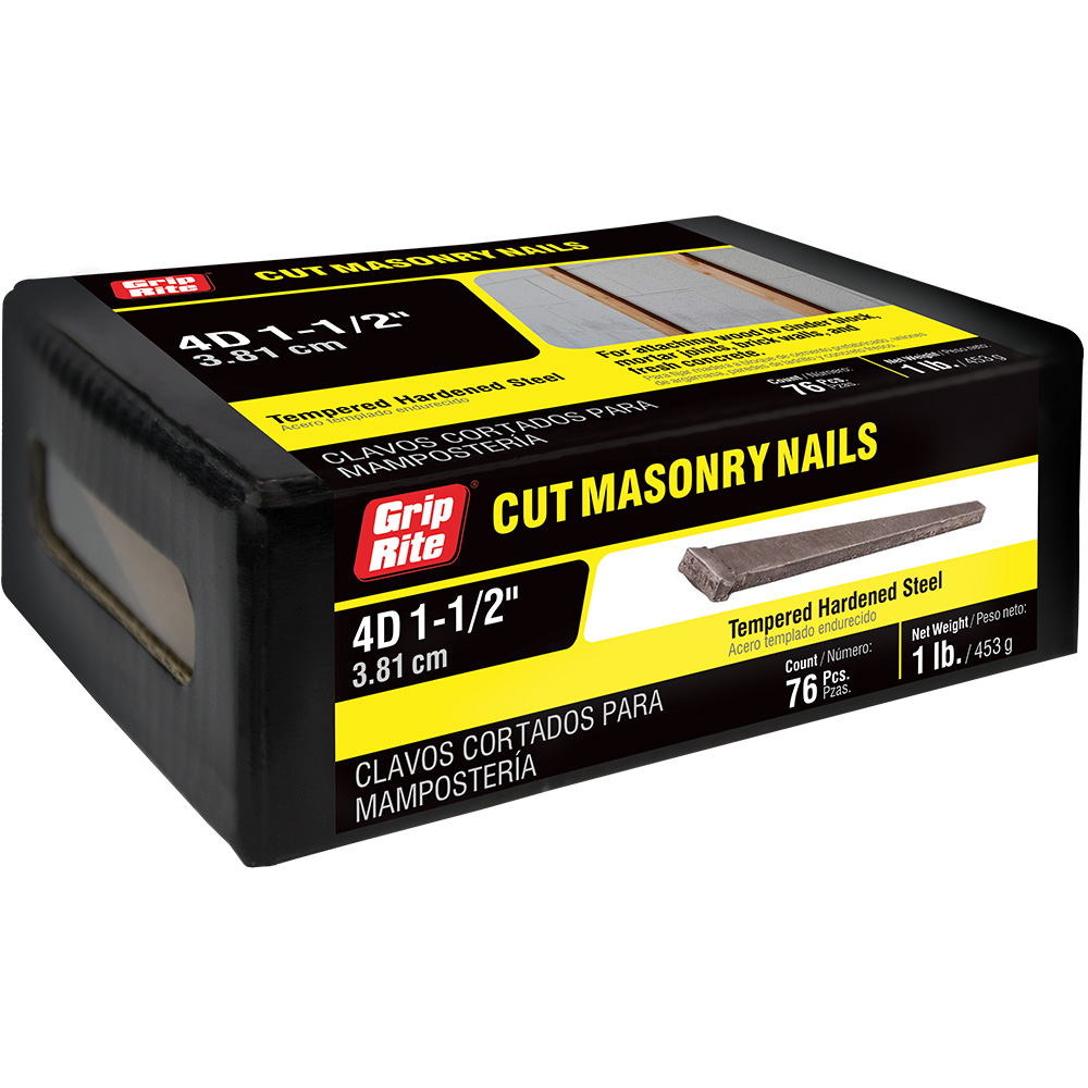 4CUTMAS1 Cut Nail, Concrete Cut Nails, 4D, 1-1/2 in L, Steel, Tempered Hardened, Tapered Shank, Yellow, 1 lb