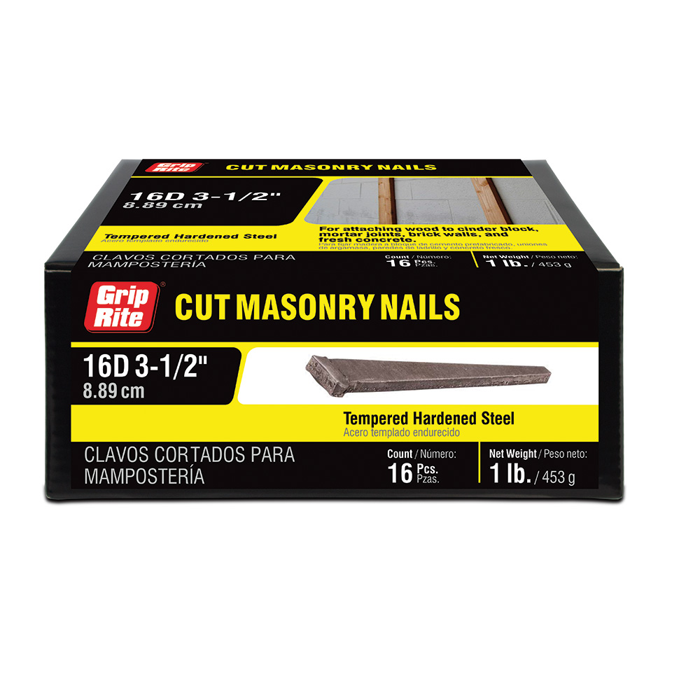 6CUTMAS1 Cut Nail, Concrete Cut Nails, 6D, 2 in L, Steel, Tempered Hardened, Tapered Shank, Yellow, 1 lb