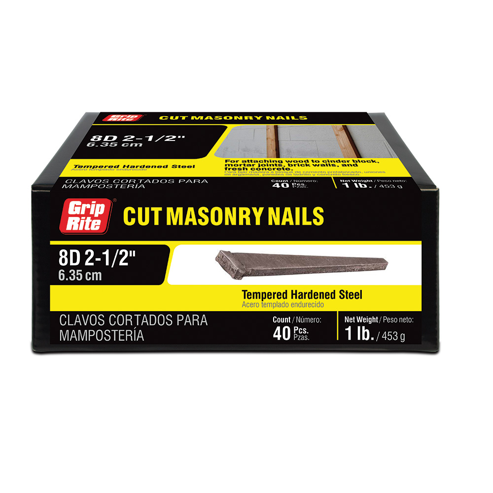 8CUTMAS1 Cut Nail, Concrete Cut Nails, 8D, 2-1/2 in L, Steel, Tempered Hardened, Tapered Shank, Yellow, 1 lb