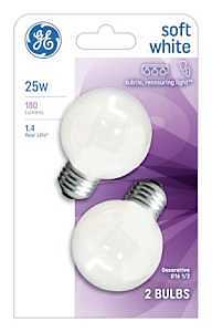 31107 Incandescent Bulb, 25 W, G16.5 Lamp, Medium E26 Lamp Base, 180 Lumens