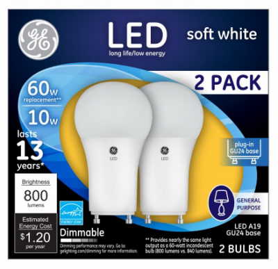 93095629 LED Bulb, General Purpose, A19 Lamp, GU24 Lamp Base, Dimmable, Soft White Light