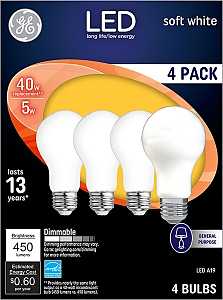 93098311 LED Bulb, General Purpose, 450 Lumens, 5 W, A19 Lamp, 40 W Equivalent, Medium Lamp Base
