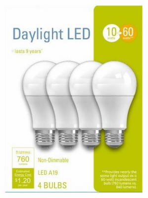 32589 LED Bulb, General Purpose, A19 Lamp, 60 W Equivalent, E26 Lamp Base, Daylight Light