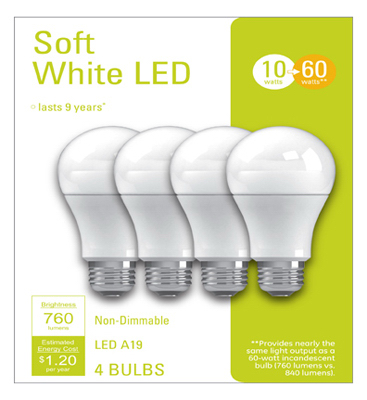 32586 LED Bulb, General Purpose, A19 Lamp, 60 W Equivalent, E26 Lamp Base, Soft White Light
