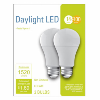 32594 LED Bulb, General Purpose, A19 Lamp, 100 W Equivalent, E26 Lamp Base, Daylight Light