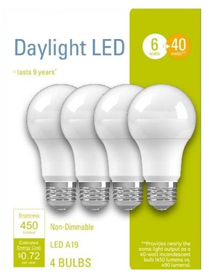 32583 LED Bulb, General Purpose, A19 Lamp, 40 W Equivalent, E26 Lamp Base, Daylight Light