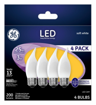 37396 LED Bulb, Decorative, CAM Lamp, E26 Lamp Base, Dimmable, Frosted, Soft White Light