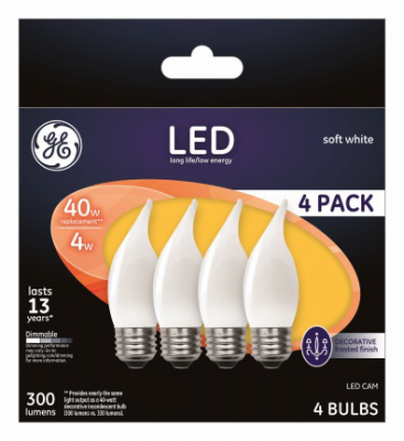 37420 LED Bulb, Decorative, CAM Lamp, 40 W Equivalent, E26 Lamp Base, Dimmable, Frosted