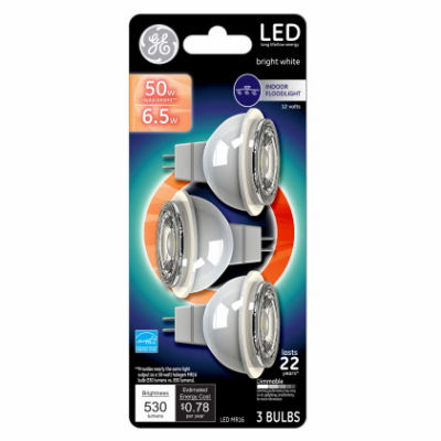 93095550 LED Bulb, Track/Recessed, MR16 Lamp, GU5.3 Lamp Base, Dimmable, Clear, Clear Light