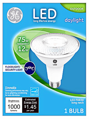 GE Industrial Solutions 38447 LED Bulb, Flood/Spotlight, PAR30L Lamp, 75 W Equivalent, E26 Lamp Base, Dimmable