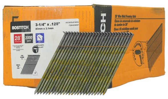 S12D-FH Framing Nail, 3-1/4 in L, Steel, Coated, Round Head, Smooth Shank, 2,000 Count, 28 deg