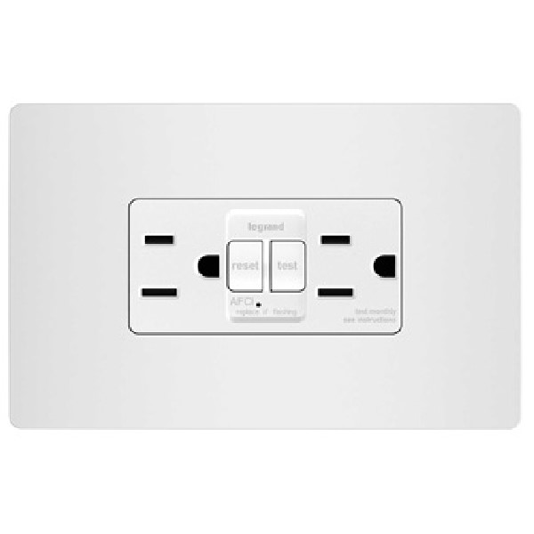 radiant AF152TRWCCV4 AFCI Receptacle, 2 -Pole, 15 A, 125 VAC, Back Wiring, NEMA: 5-15R, White