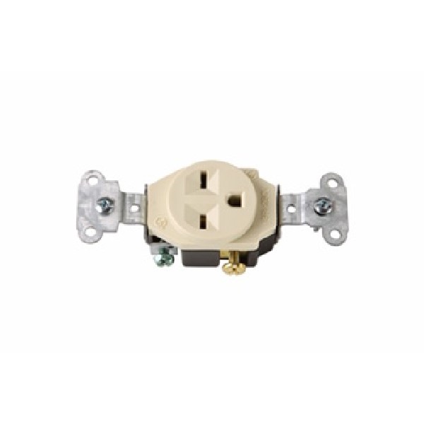 Pass & Seymour 5651ICC8 Single Receptacle, 2 -Pole, 250 V, 15 A, Side Wiring, NEMA: NEMA 6-15R, Ivory