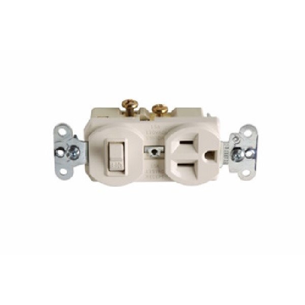 691LACC6 Combination Switch/Receptacle, 1 -Pole, 15 A, 120/125 V, NEMA: NEMA 5-15R, Light Almond