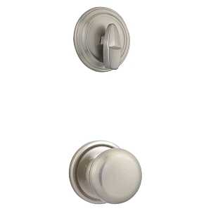 966H 15 Handleset Interior Trim, 3 Grade, Zinc, Satin Nickel, Knob Handle, 2-3/8, 2-3/4 in Backset, Residential