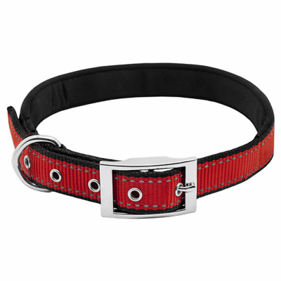 Pet Expert PE224077 Padded Dog Collar, 26 in L Collar, 1 in W Collar, Black/Red