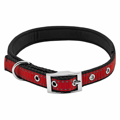 Pet Expert PE224078 Padded Dog Collar, M Neck, 20 in L Collar, 3/4 in W Collar, Black/Red