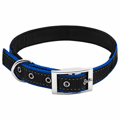 Pet Expert PE224300 Padded Dog Collar, M Neck, 20 in L Collar, 3/4 in W Collar, Black/Blue
