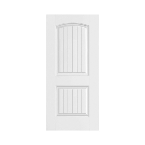 36 in x 80 in, Camber Top, 2 Panel Plank, Smooth, Steel, Primed, Exterior Prehung Door, Left Hand, Yellow Zinc Hinges