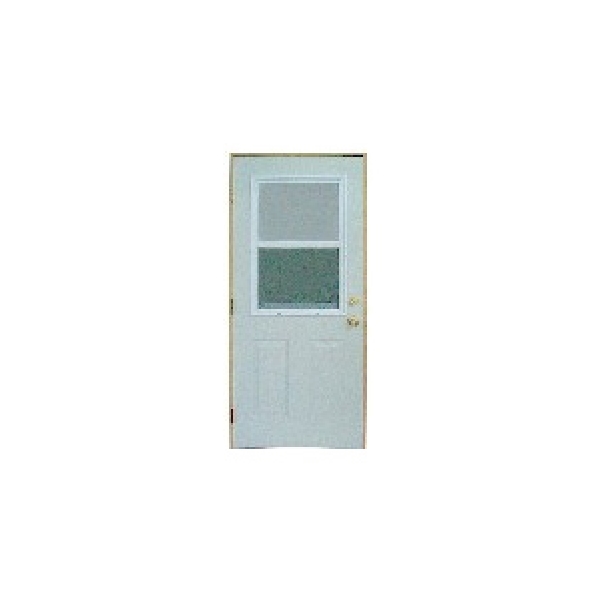 32 in x 80 in, Halfview, Vent Lite, 2 Panel, Steel, Prehung Door, Left Hand, Satin Nickel Hinges