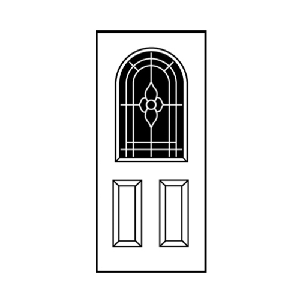 36 in x 80 in, Halfview, Nouveau, Round Top, 2 Panel, Primed, Steel, Exterior Prehung Door, Right Hand, Yellow Zinc Hinges