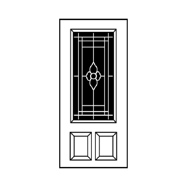 36 in x 80 in, 3/4 View, Nouveau, 2 Panel, Primed, Steel, Exterior Prehung Door, Right Hand, Yellow Zinc Hinges