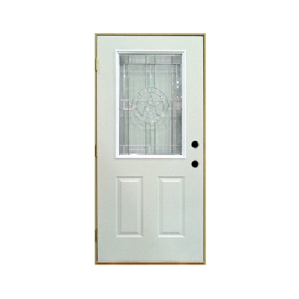 36 in x 80 in, Halfview, Texas Star, 2 Panel, Primed, Steel, Exterior Prehung Door, Left Hand, Satin Nickel Hinges